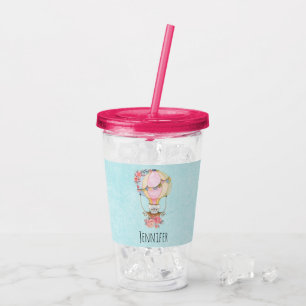 Cute Hot Air Balloon with Bear Watercolor Acrylic Tumbler