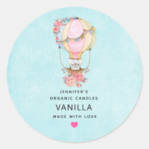 Cute Hot Air Balloon with Bear Watercolor Candle Classic Round Sticker