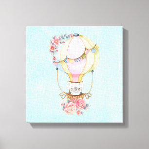 Cute Hot Air Balloon with Bear Watercolor Canvas Print