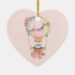 Cute Hot Air Balloon with Bear Watercolor Ceramic Tree Decoration