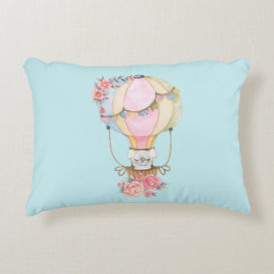 Cute Hot Air Balloon with Bear Watercolor  Decorative Cushion