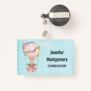 Cute Hot Air Balloon with Bear Watercolor  ID Badge