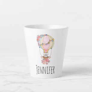 Cute Hot Air Balloon with Bear Watercolor  Latte Mug