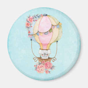 Cute Hot Air Balloon with Bear Watercolor Magnet