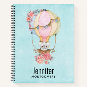 Cute Hot Air Balloon with Bear Watercolor Notebook