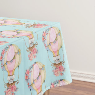 Cute Hot Air Balloon with Bear Watercolor Pattern Tablecloth