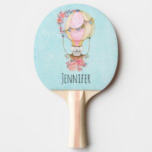 Cute Hot Air Balloon with Bear Watercolor Ping Pong Paddle