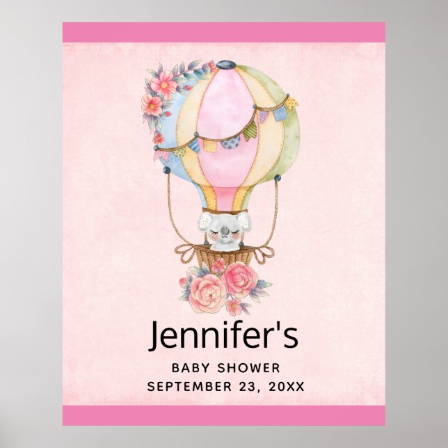 Cute Hot Air Balloon with Bear Watercolor  Poster (Front)