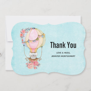 Cute Hot Air Balloon with Bear Watercolor Thank You Card