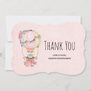 Cute Hot Air Balloon with Bear Watercolor Thank You Card