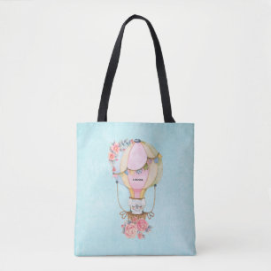 Cute Hot Air Balloon with Bear Watercolor Tote Bag