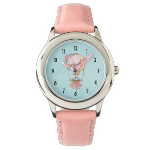 Cute Hot Air Balloon with Bear Watercolor Watch