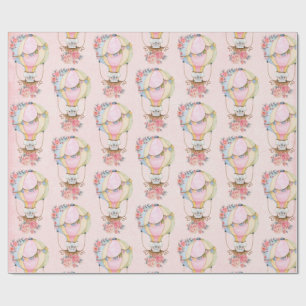 Cute Hot Air Balloon with Bear Watercolor  Wrappin Wrapping Paper