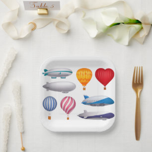 Cute Hot Air Balloons and Airships Cartoon Party Paper Plate