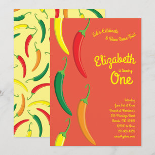 Cute Hot Chilli Pepper Kids 1st Birthday Party Invitation
