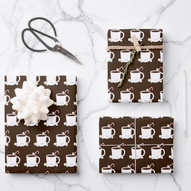 Cute Hot Chocolate Brown Christmas Wrapping Paper Sheet (Front)
