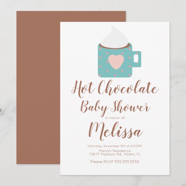 Cute Hot Chocolate Campfire Mug Girl Baby Shower I Invitation (Front/Back)