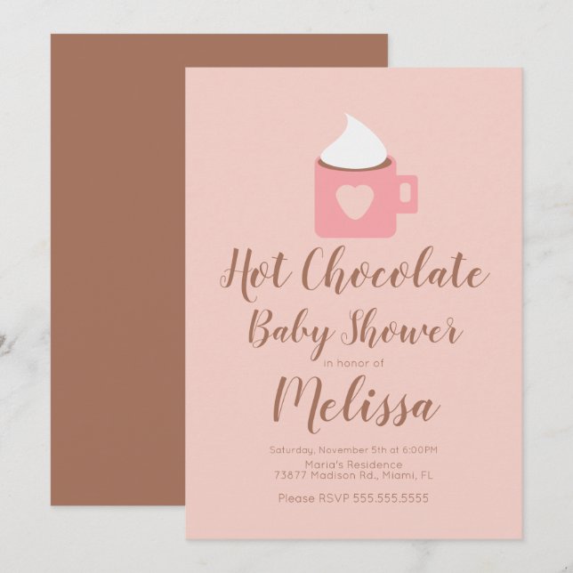 Cute Hot Chocolate Campfire Mug Girl Baby Shower Invitation (Front/Back)