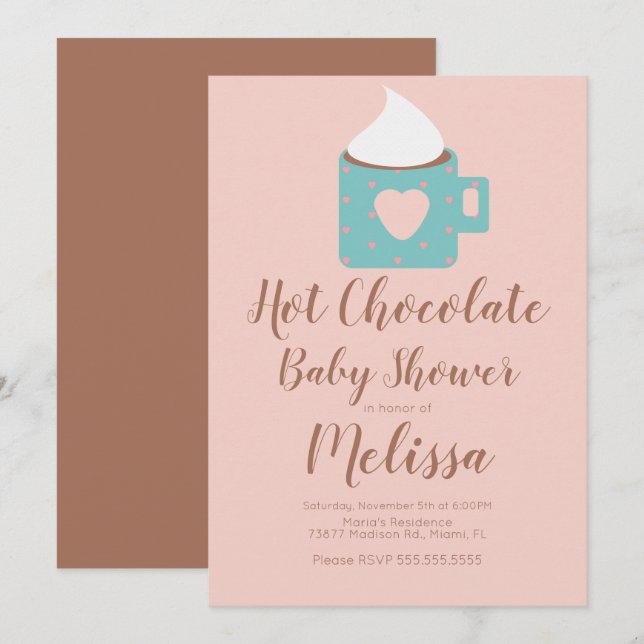 Cute Hot Chocolate Campfire Mug Girl Baby Shower Invitation (Front/Back)