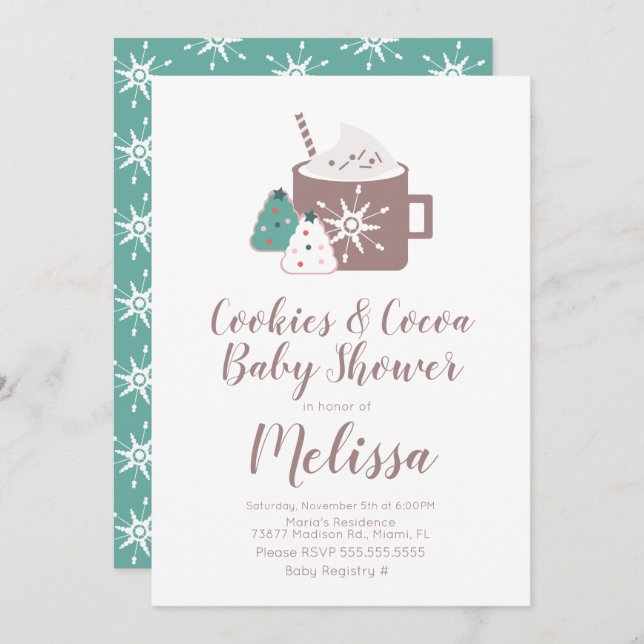 Cute Hot Chocolate Cookies Mug Winter Baby Shower Invitation (Front/Back)