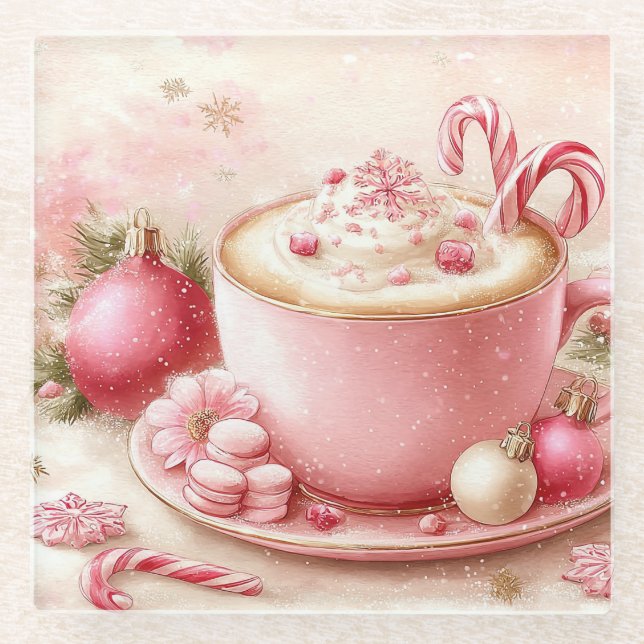 Cute hot chocolate cup.  glass coaster (Front)