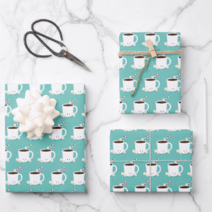 Cute Hot Chocolate Teal Christmas Wrapping Paper Sheet