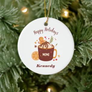 Cute Hot Chocolate with Gingerbread Ceramic Tree Decoration