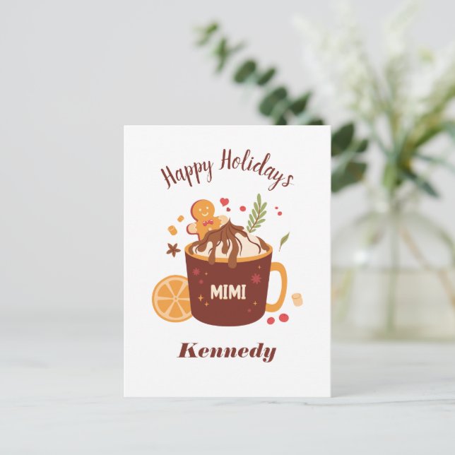 Cute Hot Chocolate with Gingerbread Postcard (Standing Front)