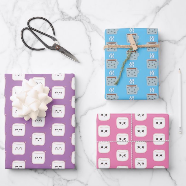 Cute Hot Cocoa With Marshmallows  Wrapping Paper Sheet (Front)