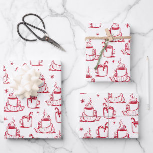 Cute Hot Coffee Seamless Pattern White Background Wrapping Paper Sheet