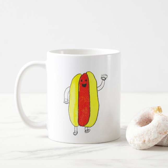 Cute Hot Dog Kawaii Yellow Red Food Coffee Mug (With Donut)