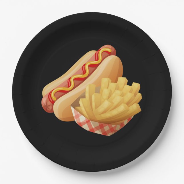 Cute hot dogs and french fries paper plate (Front)