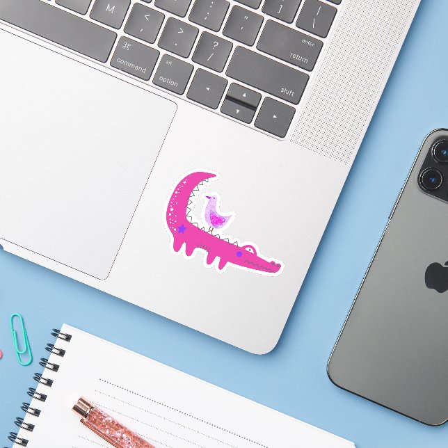 Cute Hot Pink Alligator and Seagull Laptop (Laptop w/ iPhone)