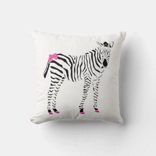Cute Hot Pink and Black Girly Zebra With Name Cushion