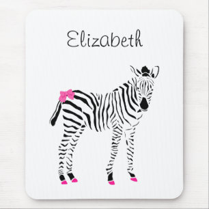 Cute Hot Pink and Black Girly Zebra With Name Mouse Mat