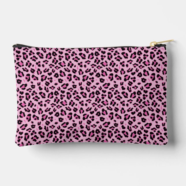 Cute Hot Pink and Black Leopard Print  Accessory Pouch (Back)