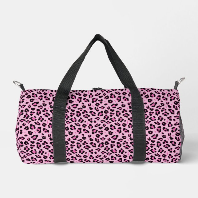 Cute Hot Pink and Black Leopard Print  Duffle Bag (Front)