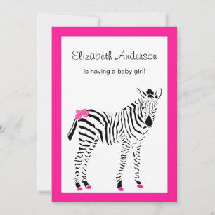 Cute Hot Pink And Black Zebra Girly Baby Shower Invitation