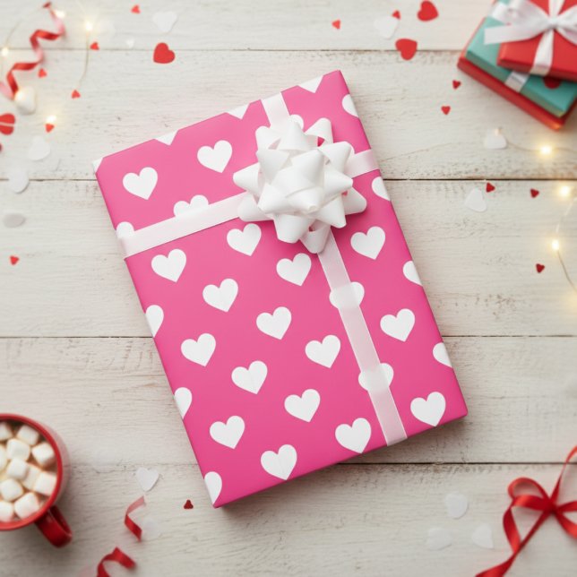 Cute Hot Pink And White Heart Patterned Wrapping Paper (Cute Hot Pink And White Heart Patterned Wrapping Paper)