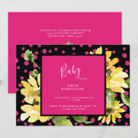 Cute Hot Pink & Black Sunflower Baby Shower