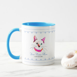 Cute Hot Pink Cat Lover Kitty Face Add Your Name Mug