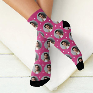 Cute Hot Pink Custom Boyfriend Photo Heart Socks