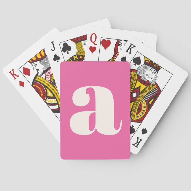 Cute Hot Pink Custom Monogram Retro Lettering Playing Cards (Back)