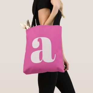 Cute Hot Pink Custom Monogram Retro Lettering Tote Bag