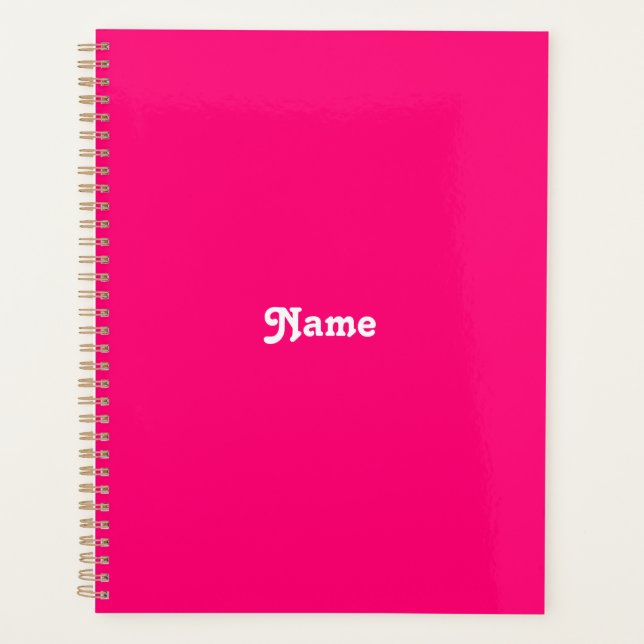 Cute hot pink custom text name year monogram planner (Front)
