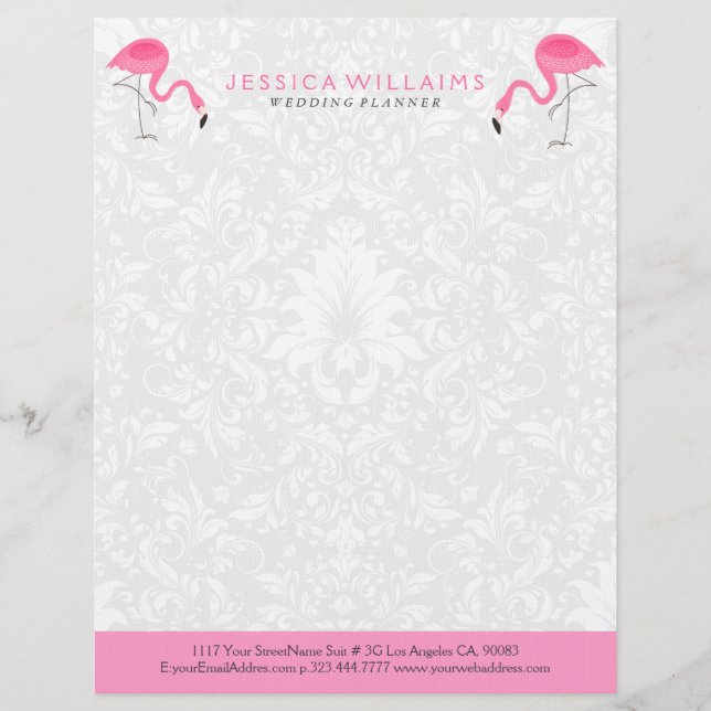 Cute Hot Pink Flamingo Illustration Custom Letterhead (Front)