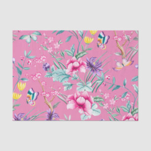 Cute Hot Pink Floral & Butterflies Pattern Tissue Paper