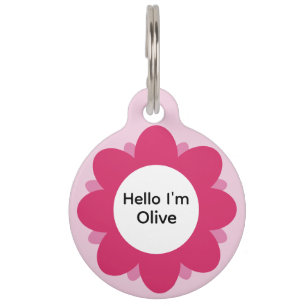 Cute Hot Pink Flower Add Name and Contact Dog Pet Tag