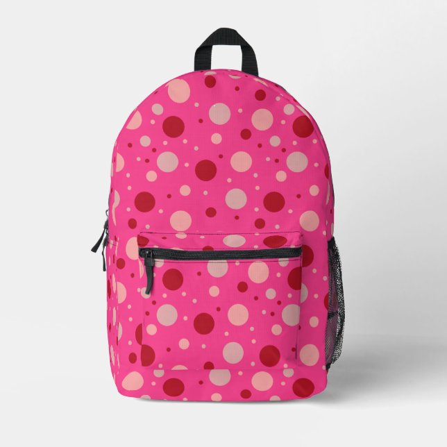 Cute Hot Pink Girly Dot  Printed Backpack (Front)