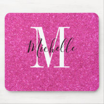 Cute Hot  pink gold glitter  monogram Mouse Pad